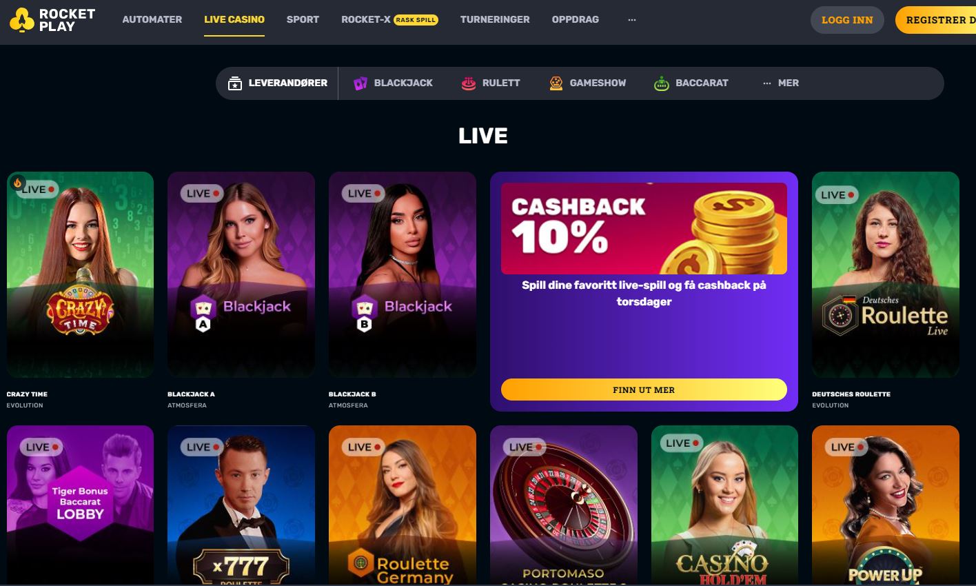 Rocketcasino live casino spill