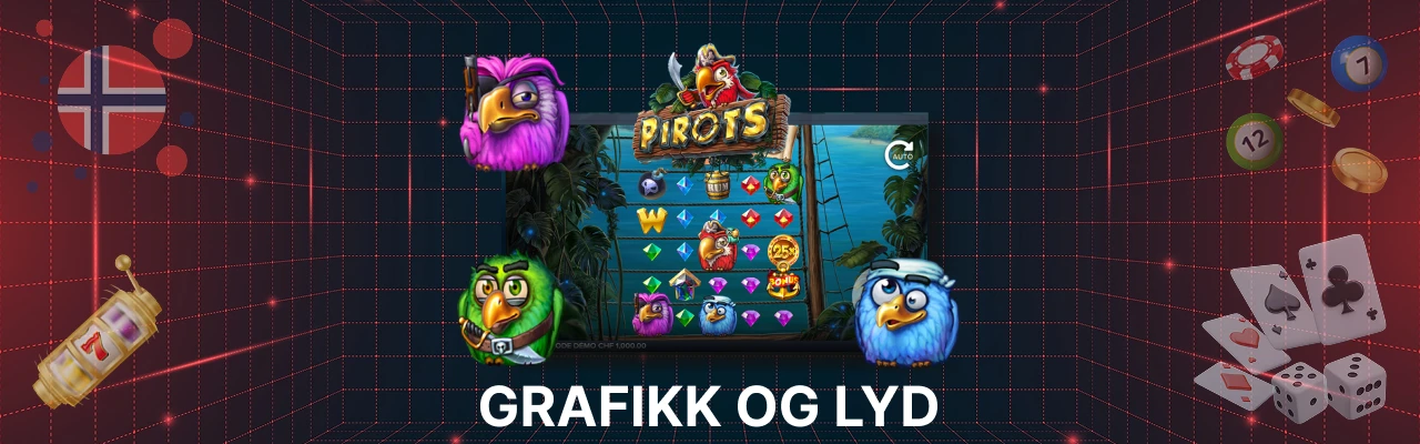 Grafikk og lyd hos spilleautomaten pirots