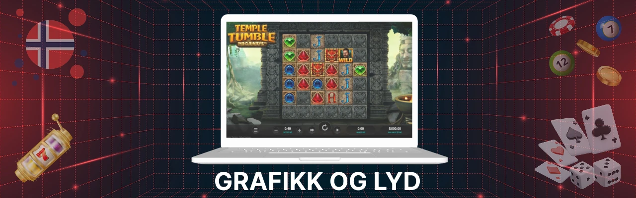 Grafikk og lyd hos spilleautomaten temple tumble megaways