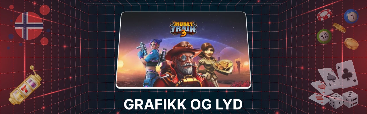 Grafikk og lyd hos spilleautomaten money train 3