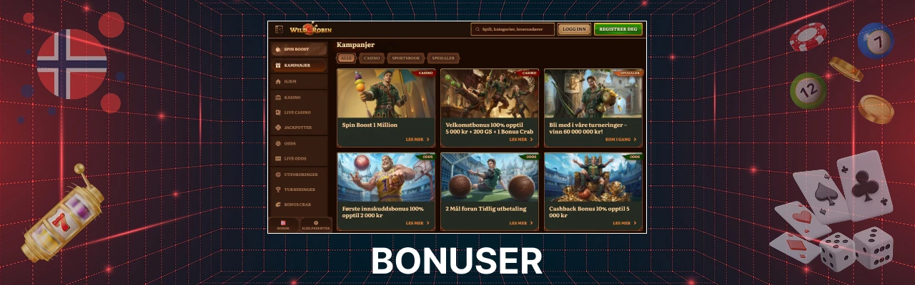 Bonuser hos wild robin casino