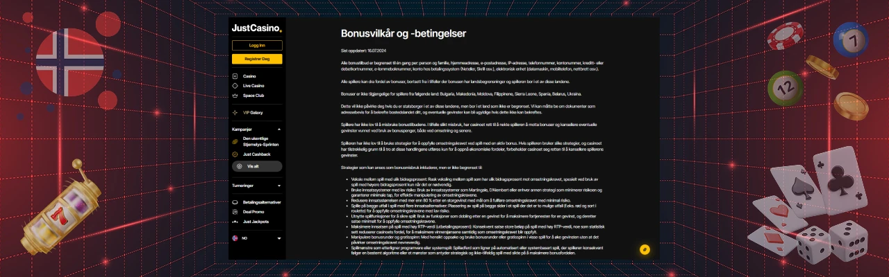 Omsetningskrav hos justcasino