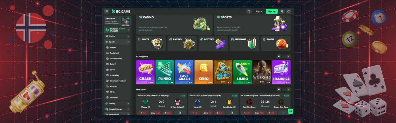 Tilgjengelige spill hos bc game casino